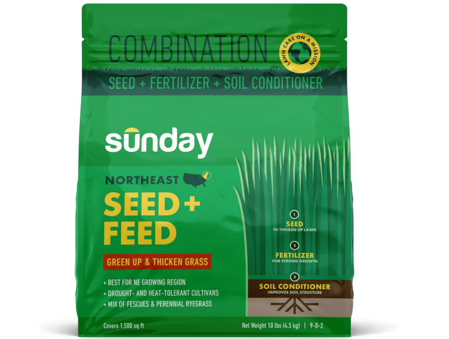 
Sunday Northeast Seed + Feed - Grass Seed, Soil Conditioner, & Fertilizer Mix - Northeast Lawn Seed with Tall Fescue, Fine Fescue & Tetraploid..
