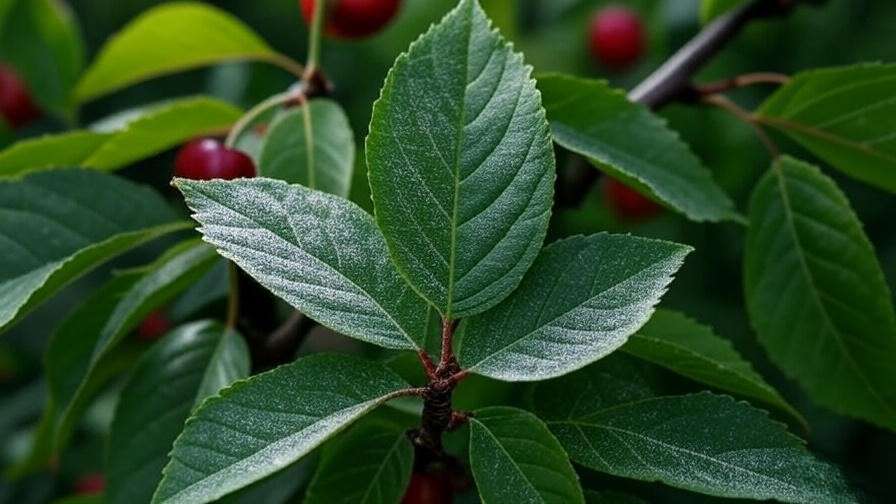 Diatomaceous earth applied to cherry tree leaves for natural aphid control