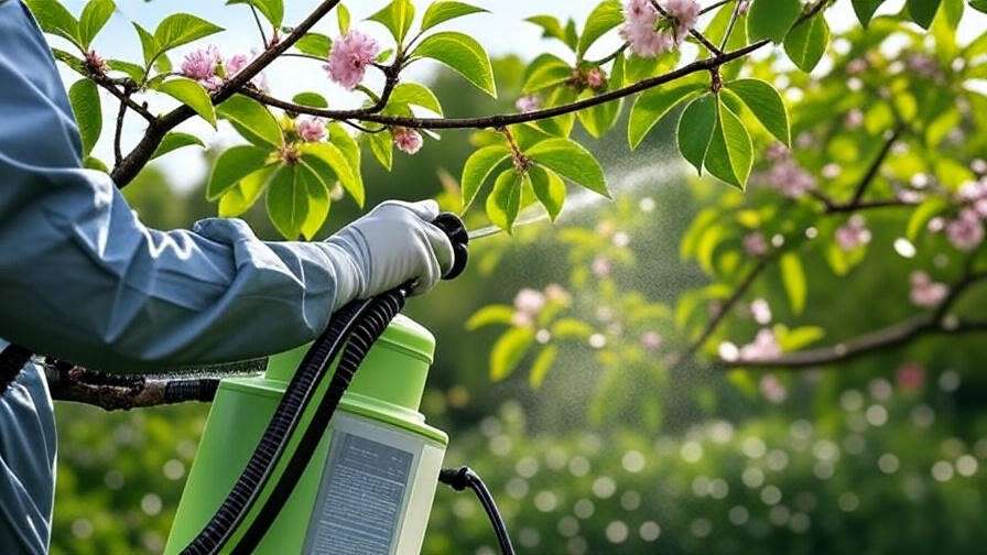 Applying fungicide to a cherry tree for leaf blight treatment