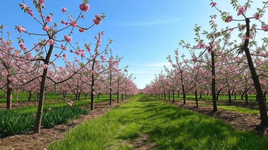 Diverse cherry orchard with companion plants and resistant rootstocks