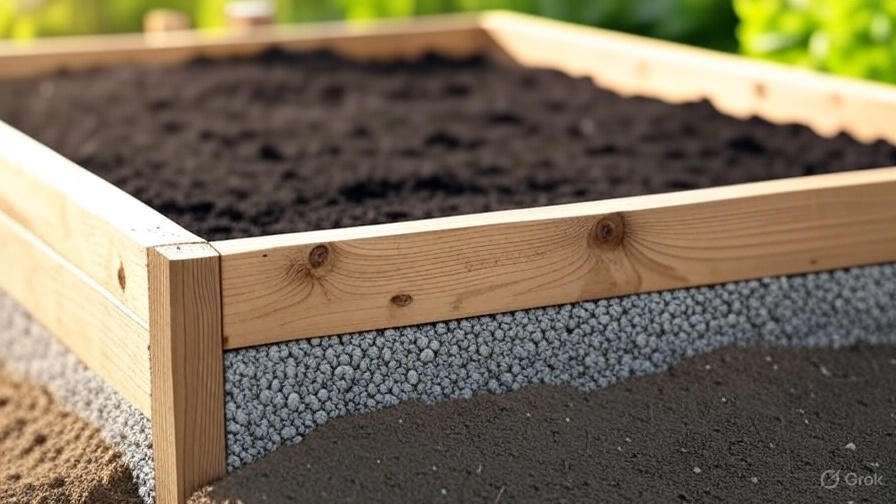 Raised garden bed with gravel drainage layer for cherry trees in sunny garden".