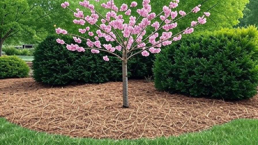 Cherry tree with brown bark mulch enhancing garden aesthetics and sustainability