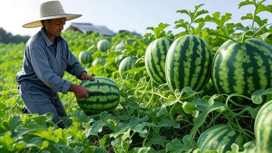 Freshly harvested Japanese watermelons including cube shape with gardener cutting ripe fruit"