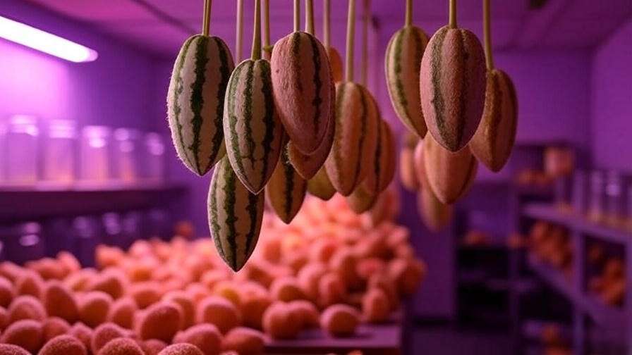 "Drying Watermelon Zkittlez buds with vibrant colors in a ventilated room."
