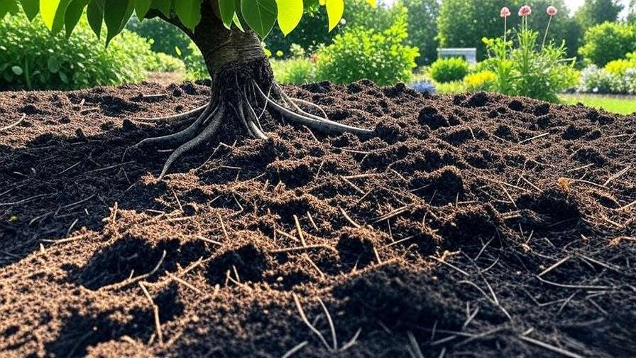 "Cherry tree with enriched soil and mulch for optimal nutrition post-winter