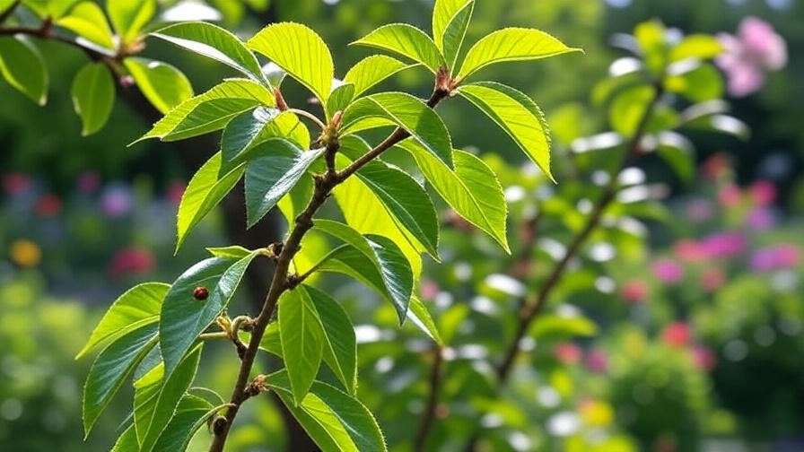 Close-up of beneficial insects like ladybugs on cherry tree leaves for natural pest control.