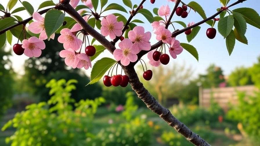 Ladybugs on a cherry tree branch aiding in natural pest control
