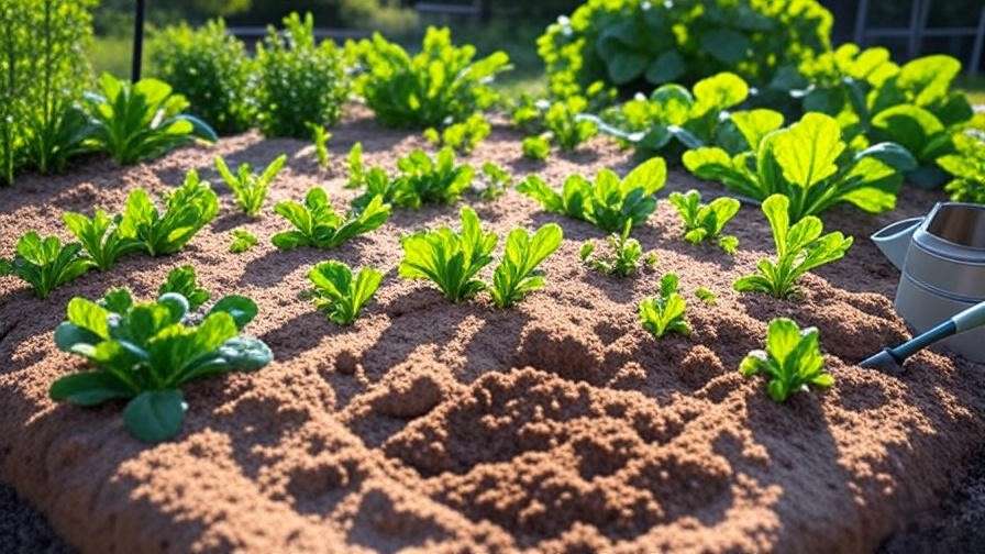 Well-prepared garden soil with compost and tools for planting mini watermelon seedless."