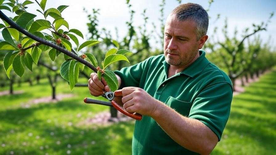 Gardener pruning cherry tree to remove aphid-infested branches