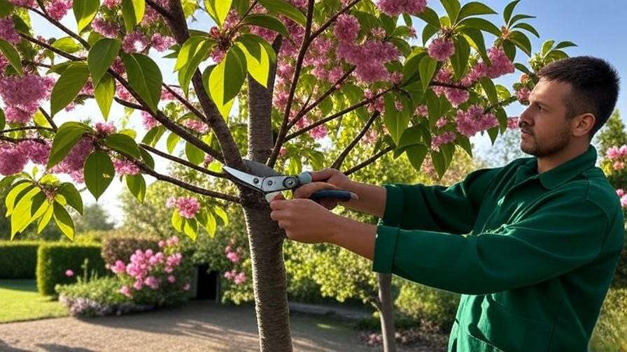 Gardener pruning a healthy cherry tree to improve airflow and prevent disease