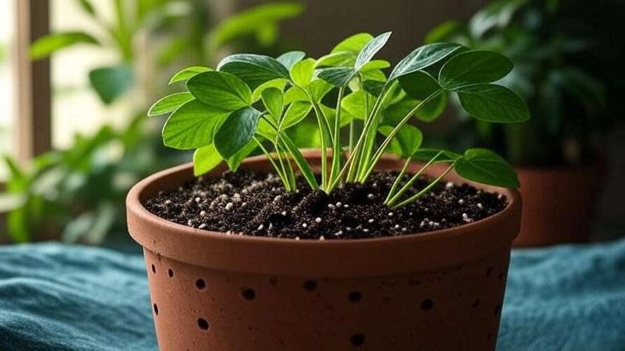 Pellionia watermelon plant in a well-draining pot with peat-based soil mix and perlite in bright indirect light." 