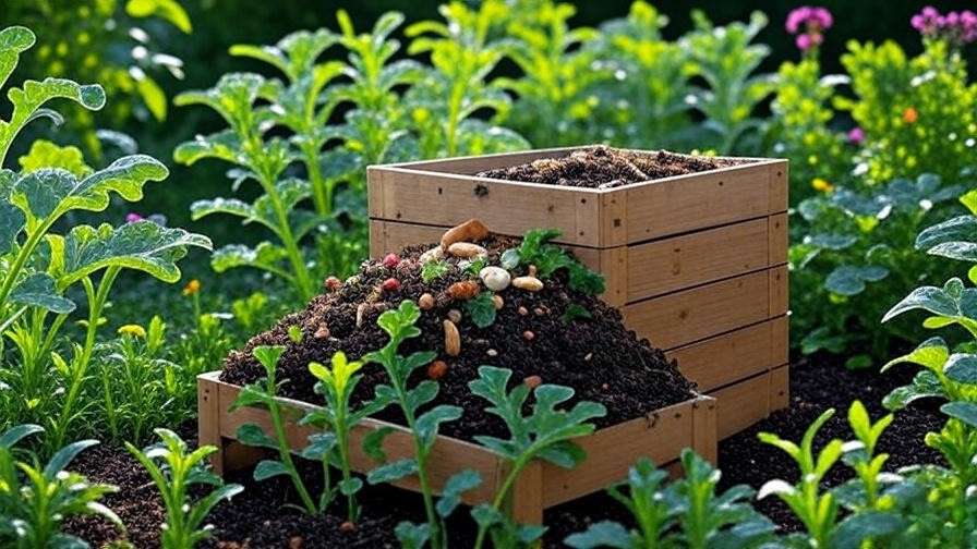 Store-bought compost pile with healthy watermelon seedlings in a raised bed."
