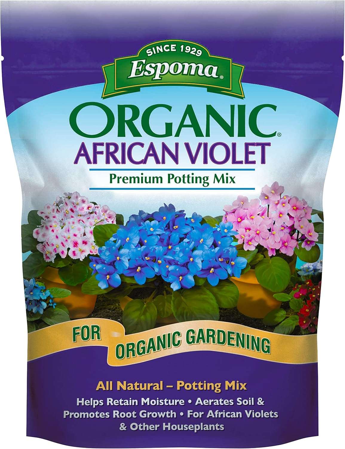 Espoma Organic Natural and Organic Premium Potting Soil Mix for African Violets and All Indoor Flowering Houseplants. for Organic Gardening. 4 Quart Bag 