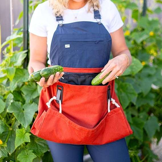 Roo Gardening Apron with Pockets & Harvesting, Picking Pouch - Adjustable, Water-resistant, Washable Canvas Cotton 