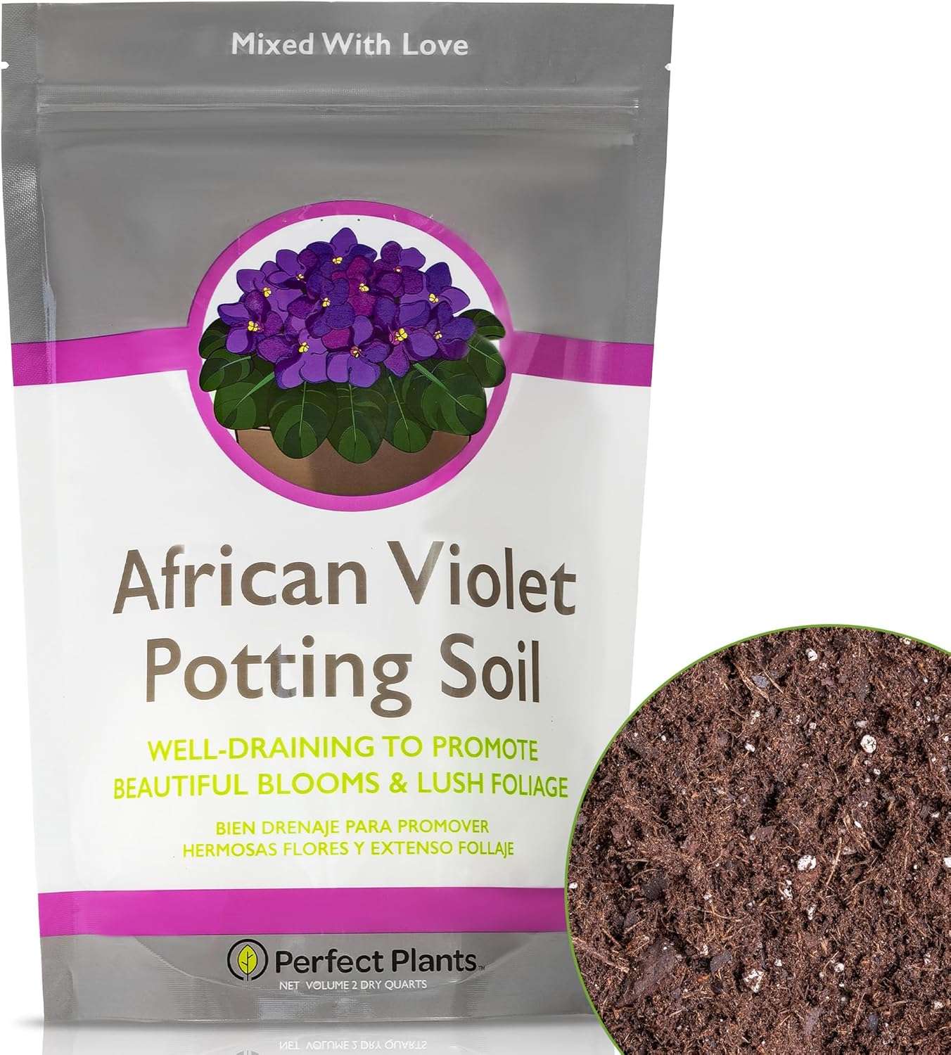 Perfect Plants African Violet Potting Soil 2qt. | Perfectly Crafted Organic Plant Mix for Potted Violets | Ready and Easy to Use Flowering Plant Substrate 