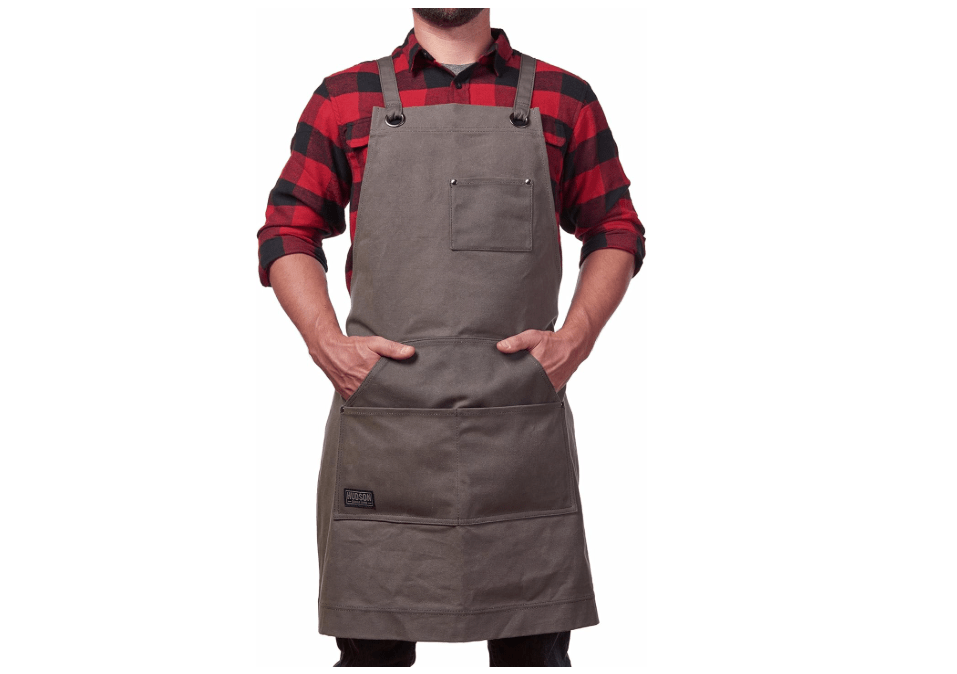 Hudson Durable Goods Heavy Duty Waxed Canvas Work Apron with Tool Pockets (Black), Cross-Back Straps & Adjustable M to XXL (Grey) 