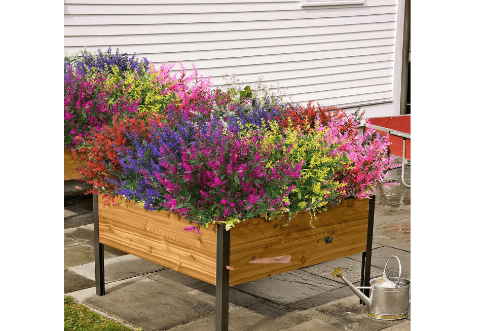 24 Bundles Outdoor Artificial Lavender Fake Flowers UV Resistant Shrubs Plants, No Fade Faux Plastic Greenery for Hanging Plants Garden Porch Window Box Home Wedding Farmhouse Decor 