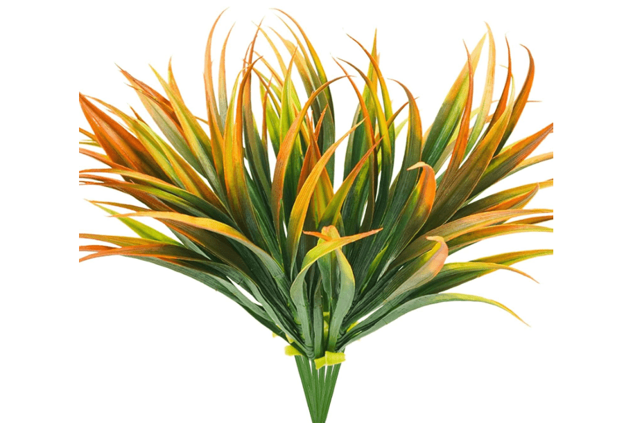 6Pcs Artificial Grass Fake Plants 17.3in Outdoor Plastic Plants UV Resistant Greenery Fake Grass for Home Window Garden Office Patio Hanging Planter Pathway Front Porch Décor Orange Yellow 