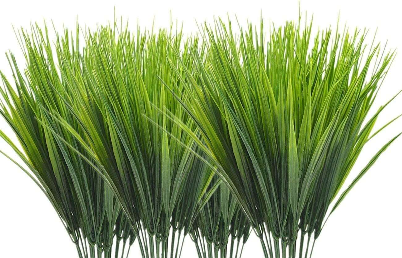 CATTREE Artificial Shrubs Bushes, Plastic Wheat Grass Green Leaves Fake Plants for Indoor Outdoor Home Garden Verandah Kitchen Office Wedding Arrangements Christmas Decoration 8 Pack 