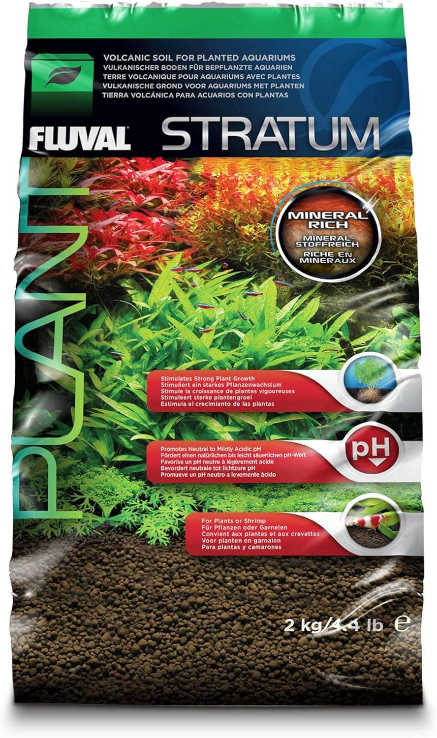 Fluval 12693 Plant and Shrimp Stratum for Freshwater Fish Tanks, 4.4 lbs. – Aquarium Substrate for Strong Plant Growth, Supports Neutral to Slightly Acidic pH 