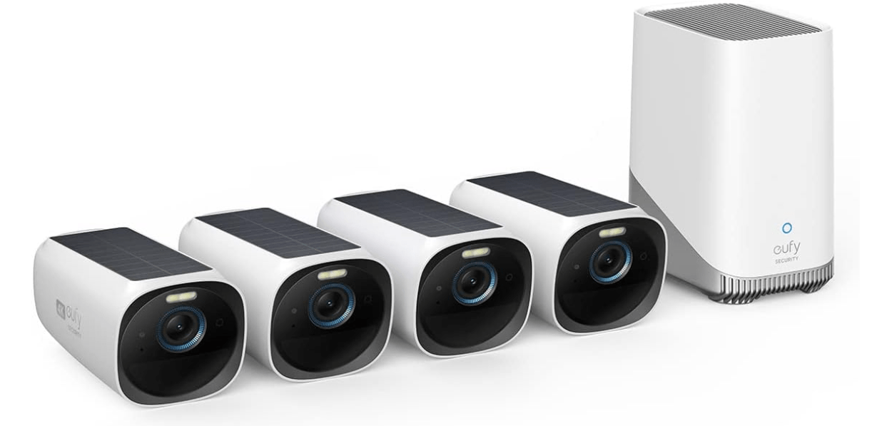 eufy Security eufyCam S330 (eufyCam 3) 4-Cam Kit, Security Camera Outdoor Wireless, 4K with Integrated Solar Panel, Face Recognition AI, Expandable Local Storage, Spotlight, No Monthly Fee 