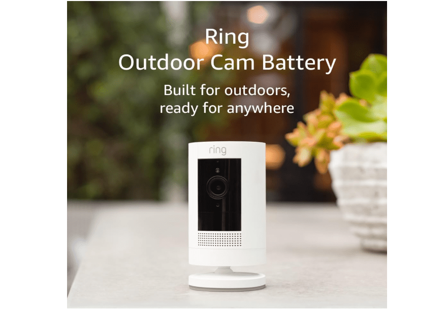 Ring Outdoor Cam (Stick Up Cam) | Weather-Resistant Outdoor Camera, Live View, Color Night Vision, Two-Way Talk, Motion alerts, Works with Alexa | White 
