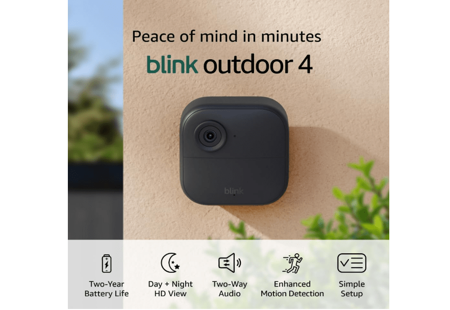 Blink Outdoor 4 (newest model), Wireless smart security camera, two-year battery, 1080p HD day and infrared night live view, two-way talk – 2 camera system 
