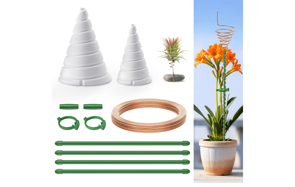 Electroculture Copper Wire for Gardening Kit - 4 Pcs Plant Stakes Adjustable Length, 2 Pcs Spiral Antenna Make Cones (Small & Large), 16.4ft Pure Copper Wire, Air Plant Holder Tool 