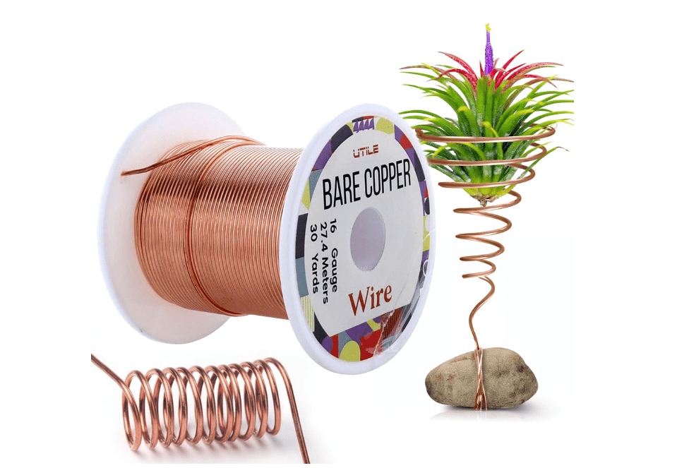 UTILE 16 Gauge Bare Copper Wire for Plants, 30 Yards - Pure Copper Electroculture Wire - Copper for Gardening, Jewelry Making, Craft Beading, 1.6 mm, 27.4m Wire Spool 