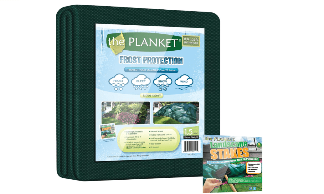 Planket Plant Frost Protection Cover Kit, 10 ft x 20 ft Planket + 14 Landscape Stakes 
