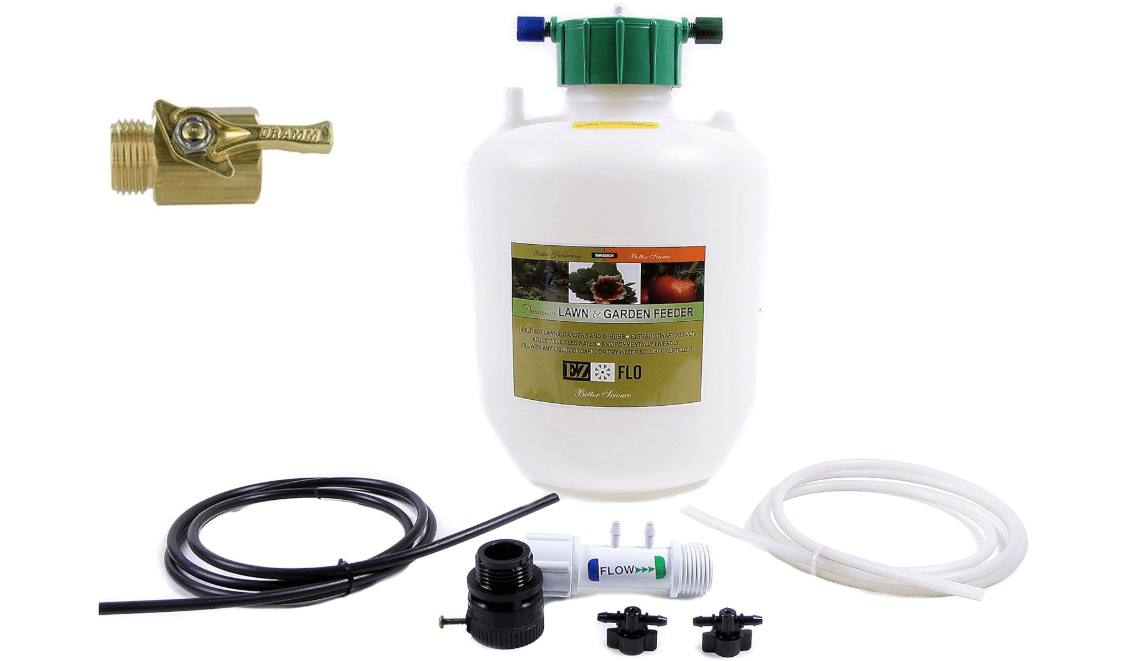 EZ Flo 3/4 Gallon Garden Hose Fertilizer Injector 2005-HB with Brass Garden Hose Shutoff Valve (Bundle, 2 Items) 