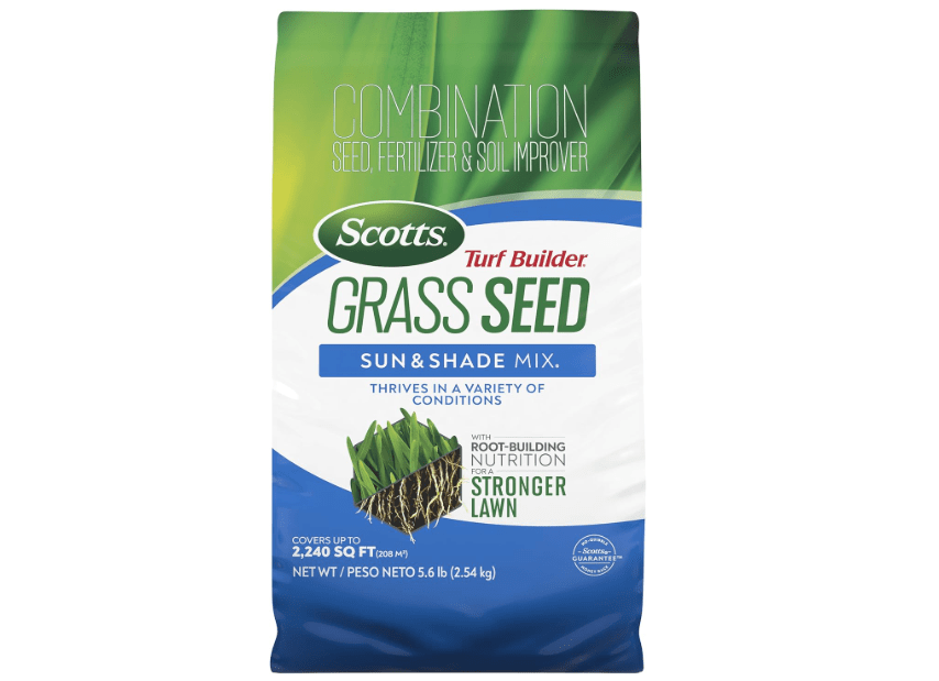 Scotts Turf Builder Grass Seed Sun & Shade Mix with Fertilizer and Soil Improver, Thrives in Many Conditions, 5.6 lbs. 