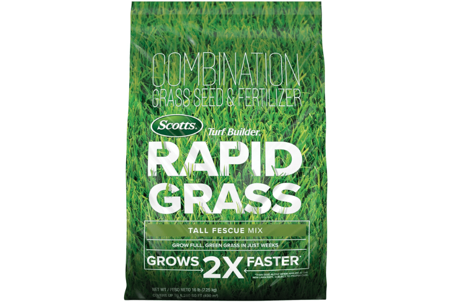 Scotts Turf Builder Rapid Grass Tall Fescue Mix, Combination Grass Seed and Fertilizer, Grows Green Grass in Just Weeks, 5.6 lbs. 