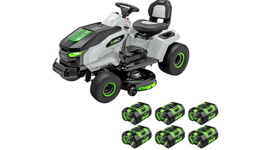 EGO POWER+ Electric Riding Lawn Mower, 42" Deck Cordless Tractor, Includes (6) 56V 6.0Ah Batteries and Charger - TR4204 