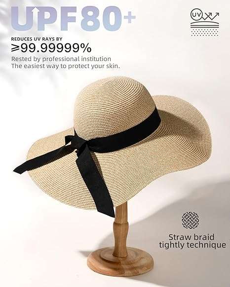 FURTALK Womens Sun Straw Hat Wide Brim UPF 80 Summer Hat Foldable Packable Floppy Beach Hats for Women 