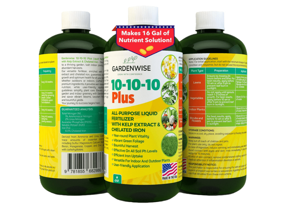  GARDENWISE 10-10-10 All Purpose Plant Food - Liquid Fertilizer with Seaweed Kelp & Iron - Indoor & Outdoor Plant Food, Vegetables, Flowers, Lawn.