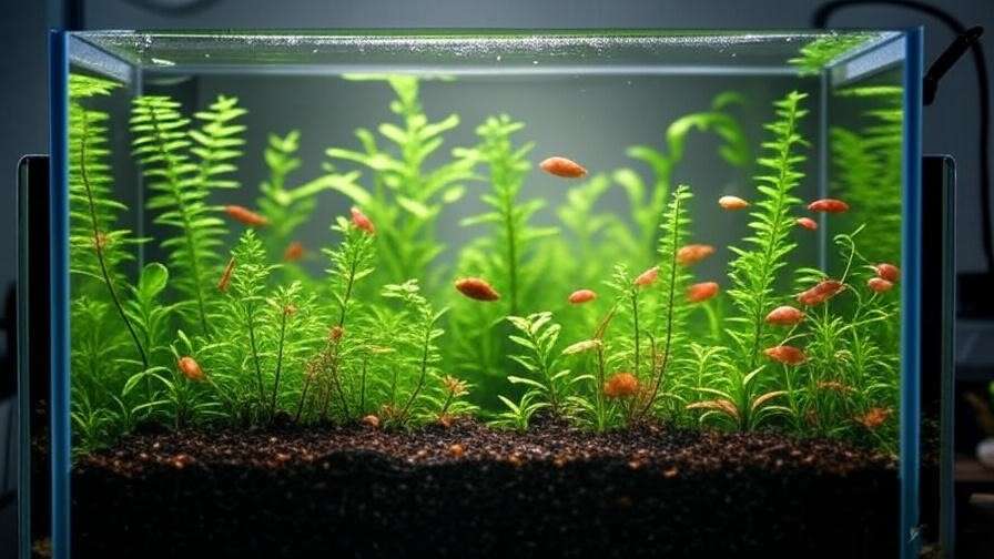 "Vibrant planted aquarium with lush green plants and colorful fish thriving in rich, dark aquarium soil, showcasing the best 10 aquarium soil options for 2025."