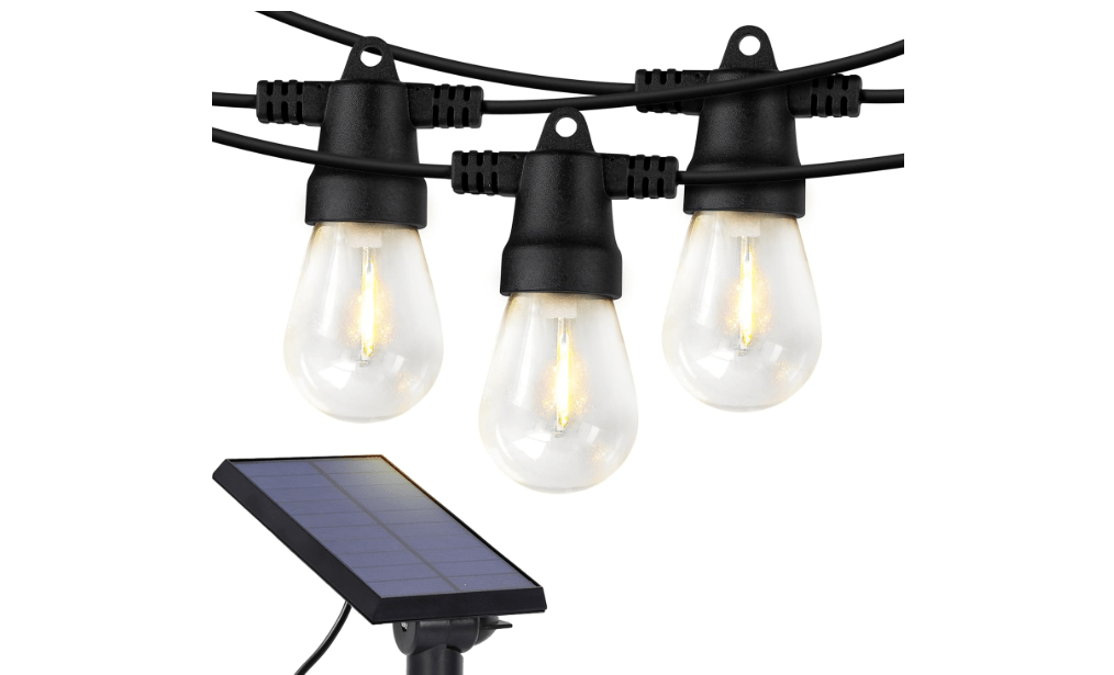 Brightech Ambience Pro Solar Powered Outdoor String Lights, 48 ft Commercial Grade Waterproof Patio Lights, 15 Edison Bulbs, Shatterproof LED String Lights for Outside, Porch - 1W Soft White 
