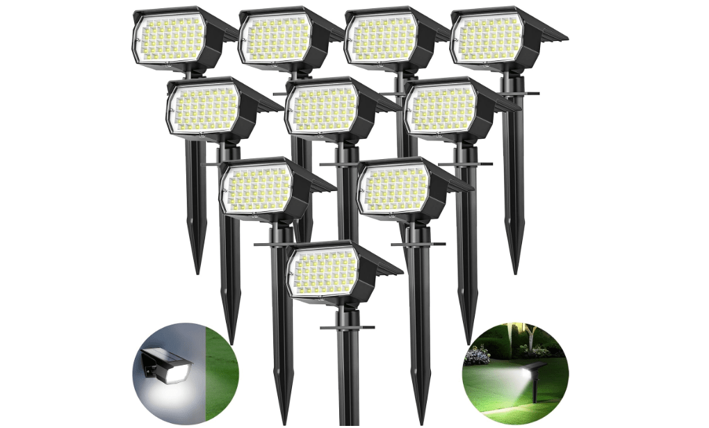 Solar Spot Lights Outdoor 10 Pack, [46 LED/3 Modes] Solar Landscape Spotlights Waterproof, 2-in-1 Auto On/Off Solar Powered Lights for Outside Yard Garden Wall Pathway(Cool White) 