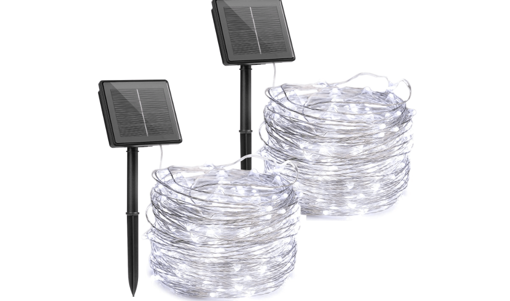 Brightown Outdoor Solar String Lights, 2 Pack 33 Feet 100 Led Solar Powered Fairy Lights with 8 Modes Waterproof Decoration Copper Wire Light for Patio Yard Trees Christmas Wedding Party (Pure White) 