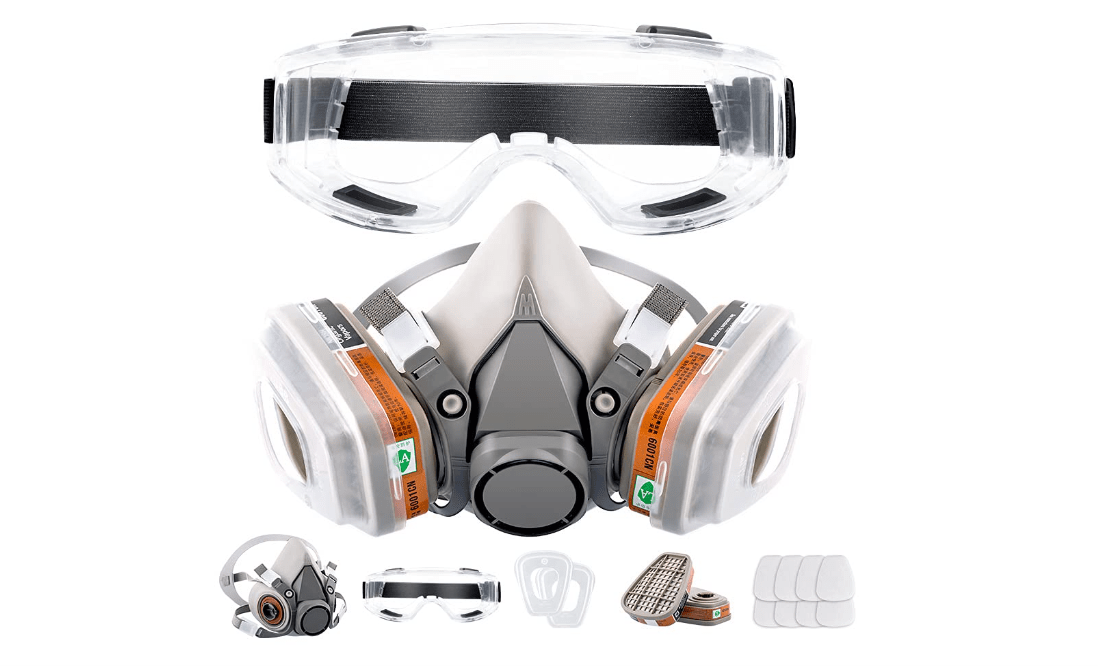 Respirator Reusable Half Face Cover Gas Mask with Safety Glasses
