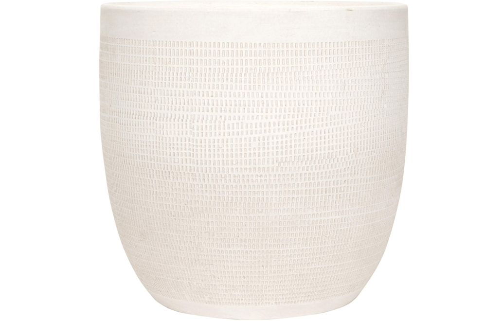 Creative Co-Op Large Matte White Embossed Stoneware Planter 