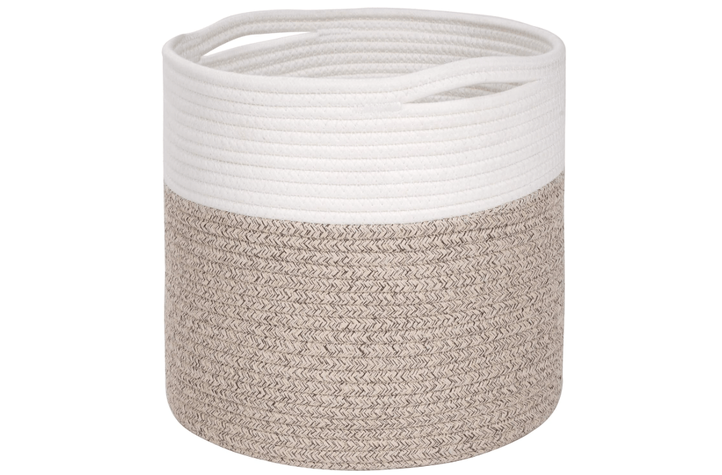 MINTWOOD Design 11 x 11 Inches Cotton Rope Basket for Flower Pot and Indoor Floor Planters, Decorative Round Woven Plant Pot Basket, Planter Covers, Small Dog Toy Storage Baskets, Light Brown 