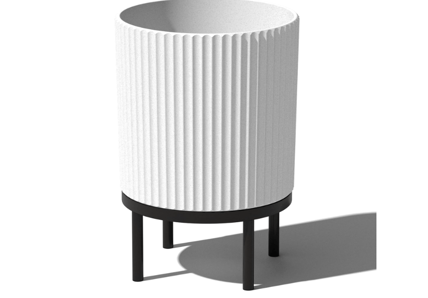 Veradek Demi Series Round Planter w/ Stand for Porch/Patio | Durable Plastic-Concrete & Wooden Stand | Modern Décor for Tall Plants, Flowers 