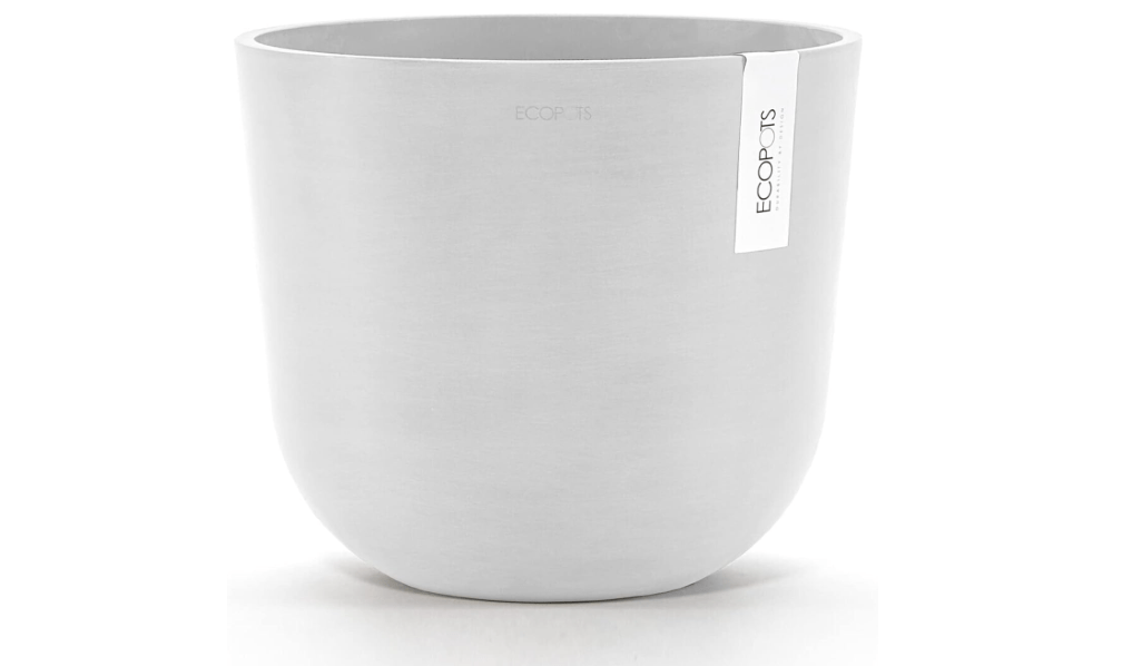 Ecopots Oslo Durable Modern Round Indoor/Outdoor Recycled-Based Composite Flower Pot Planter, Pure White, 10" 