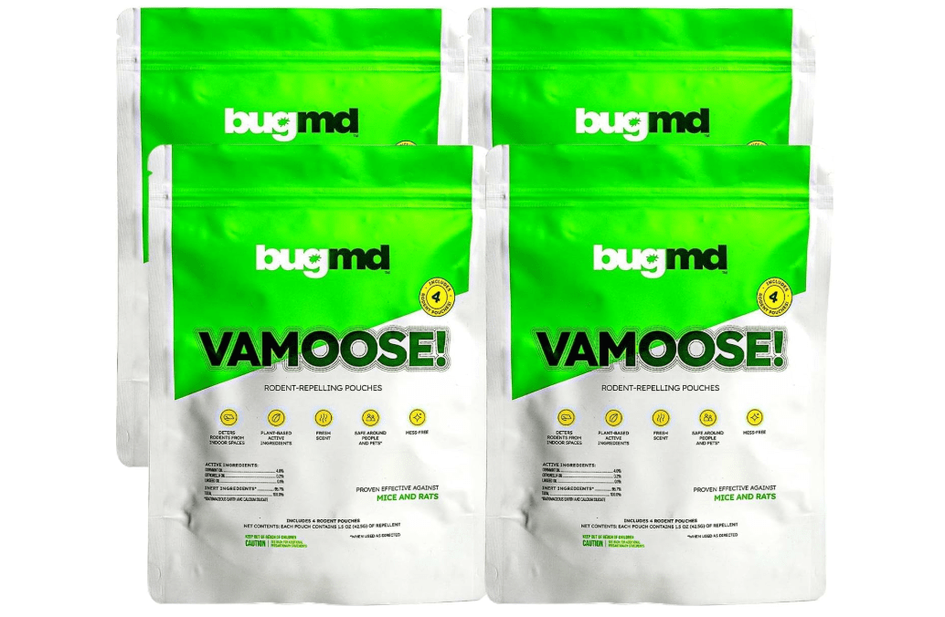 BugMD Vamoose Rodent Repellent Pouches (4 Pack, 16 Pouches) – Plant-Powered Rat Deterrent for Indoor & Outdoor Use 