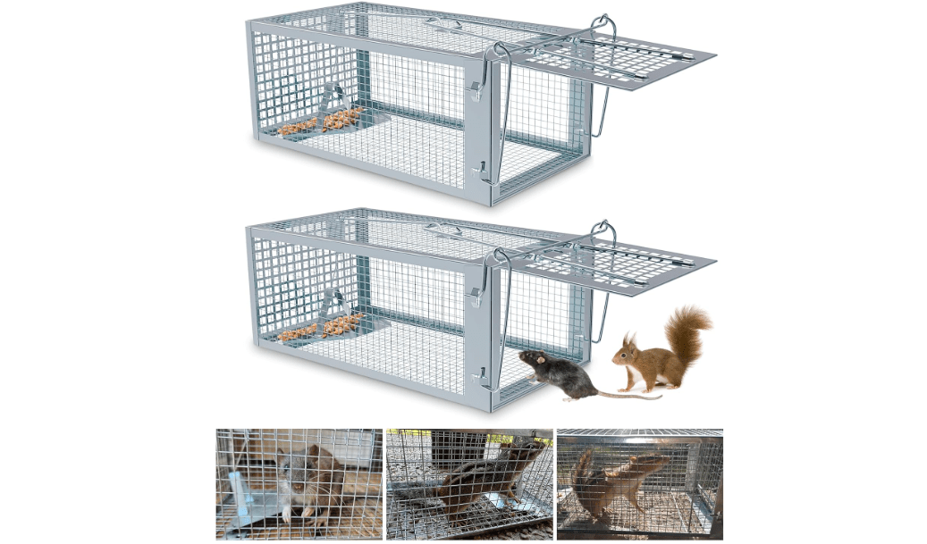 2 Packs Humane Rat Trap Outdoor, Wanqueen Humane Mouse Traps Indoor, Small Rodent Chipmunk Trap and Other Live Animal Cage Catch and Release 