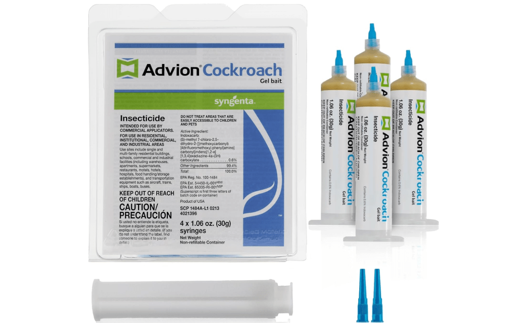 Advion Cockroach Gel Bait, 4 Tubes x 30-Grams, 1 Plunger and 2 Tips, German Roach Insect Pest Control, Indoor and Outdoor Use, Roach Killer Gel for American, German and Other Major Cockroach Species 
