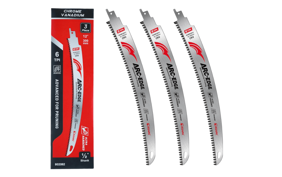 EZARC Japanese Teeth Reciprocating Saw Blades 12 Inch, Arc Edge Wood Pruning Saw Blades 6TPI for Tree Trimming, Wood Cutting, 3 Pieces 