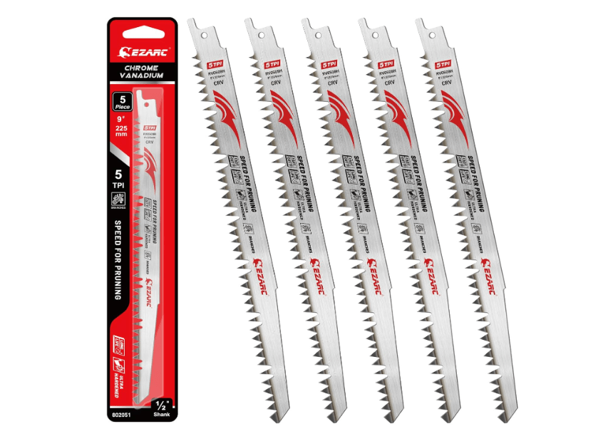 EZARC Wood Pruning Reciprocating Saw Blade 9 Inch, Fleam Ground Teeth Pruning Saw Blades for Tree Trimming, Wood Cutting, 5 Pieces 